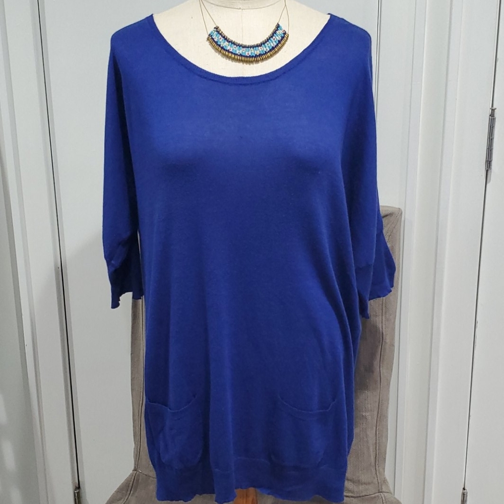 Cynthia Rowley Blue Boatneck Knit Top Large